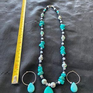 21" turquoise bead necklace with silver lobster clasp